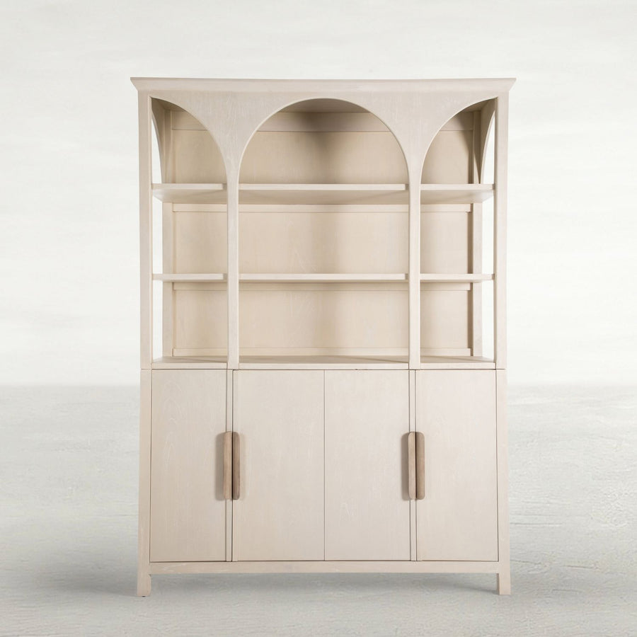 Edison Wood Storage Cabinet - 4 Shelves, Cerused White Natural Bay