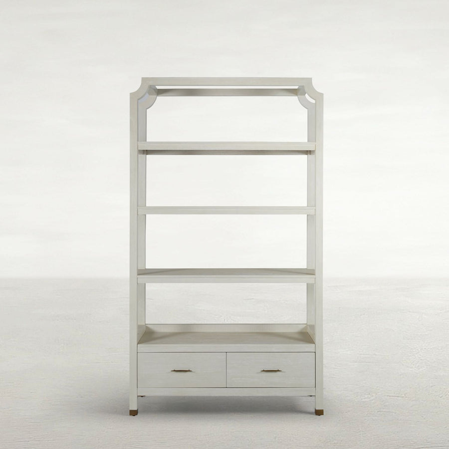 Crest Mindi Wood Iron Bookcase - 2 Drawers, Cerused White