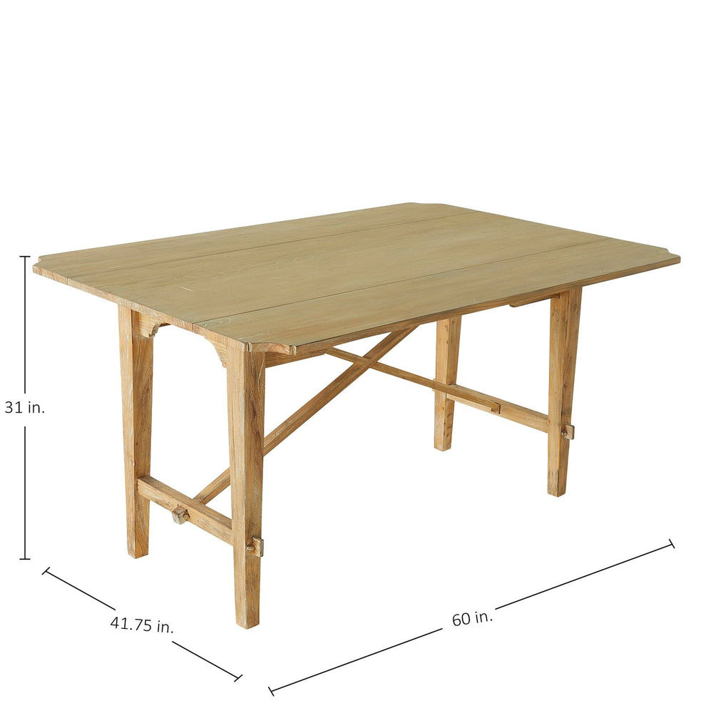 Faulner Elm Wood Unique Drop Leaf Table - 60 In. W X 31 In. H