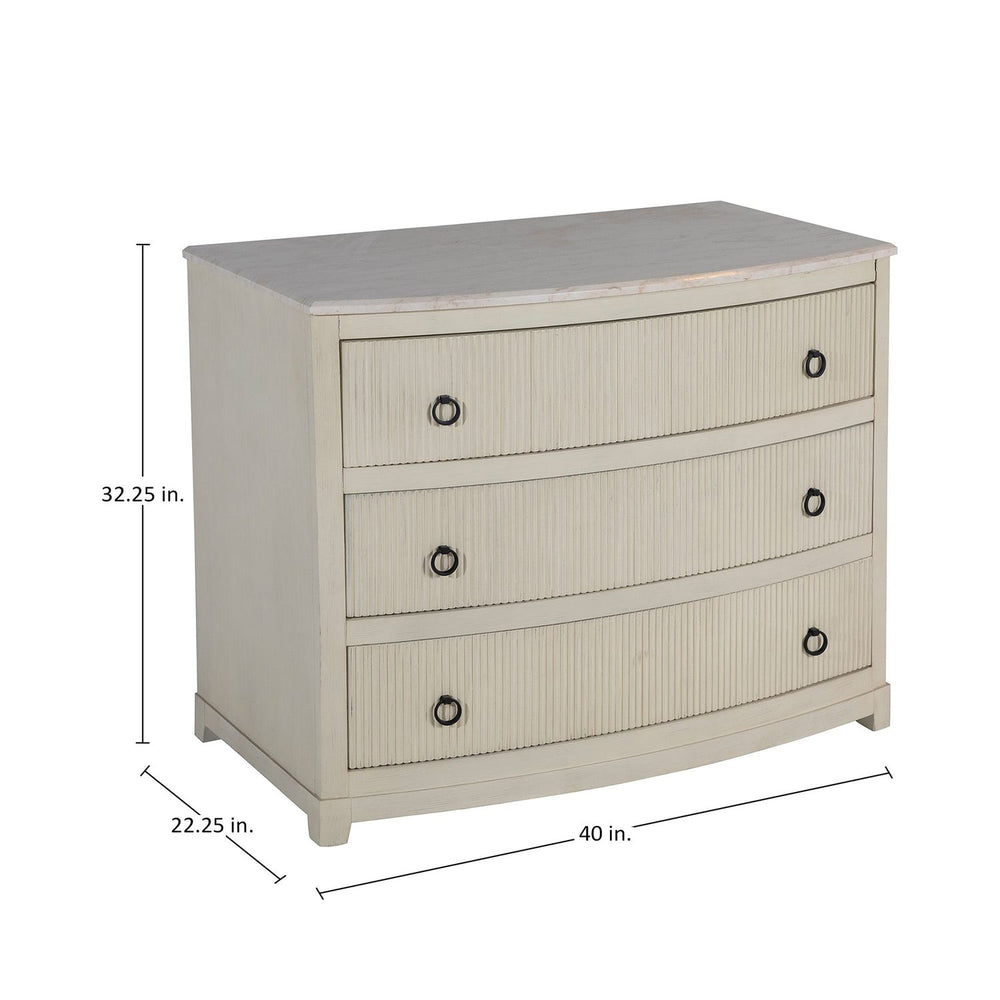 Rosalyn Wood Marble Top Chest - 3 Drawers, Antique Ivory