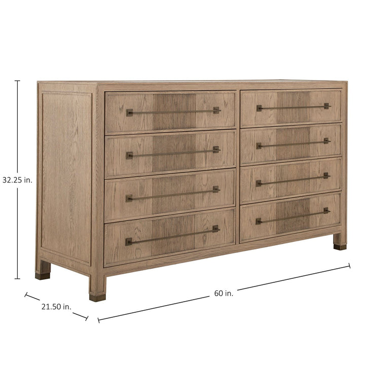 Jordan Oak Wood Dresser - 8 Drawers, Cerused Natural