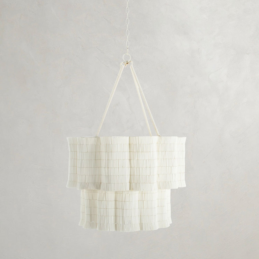 Mimi Wood Winter White Natural Tier Chandelier - 29.25 In. D X 17 In. H