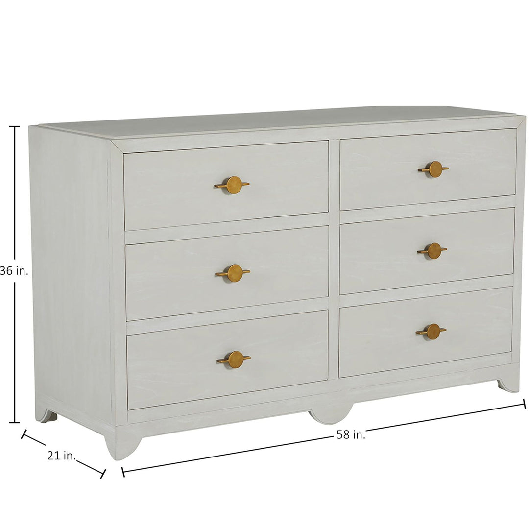 Fairmont Mindi Wood Dresser - 6 Drawers, Cerused White