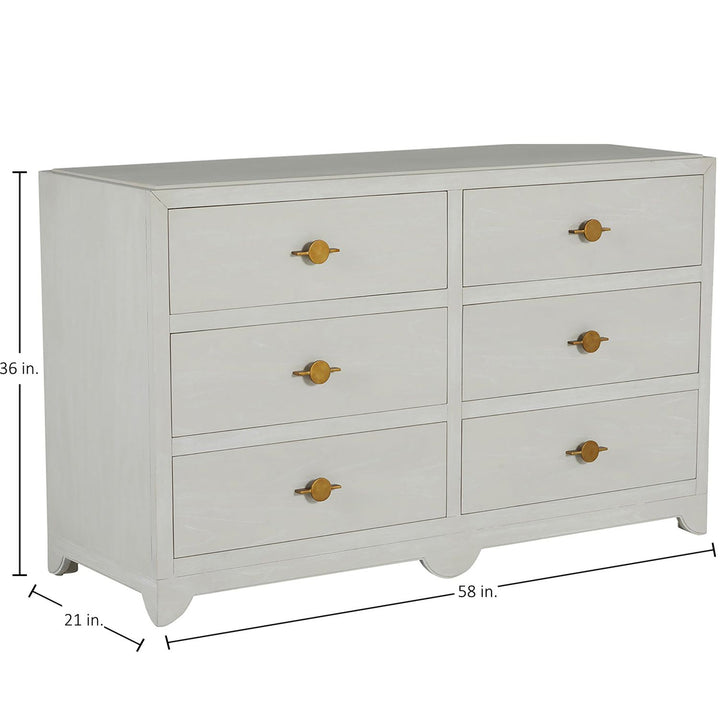 Fairmont Mindi Wood Dresser - 6 Drawers, Cerused White