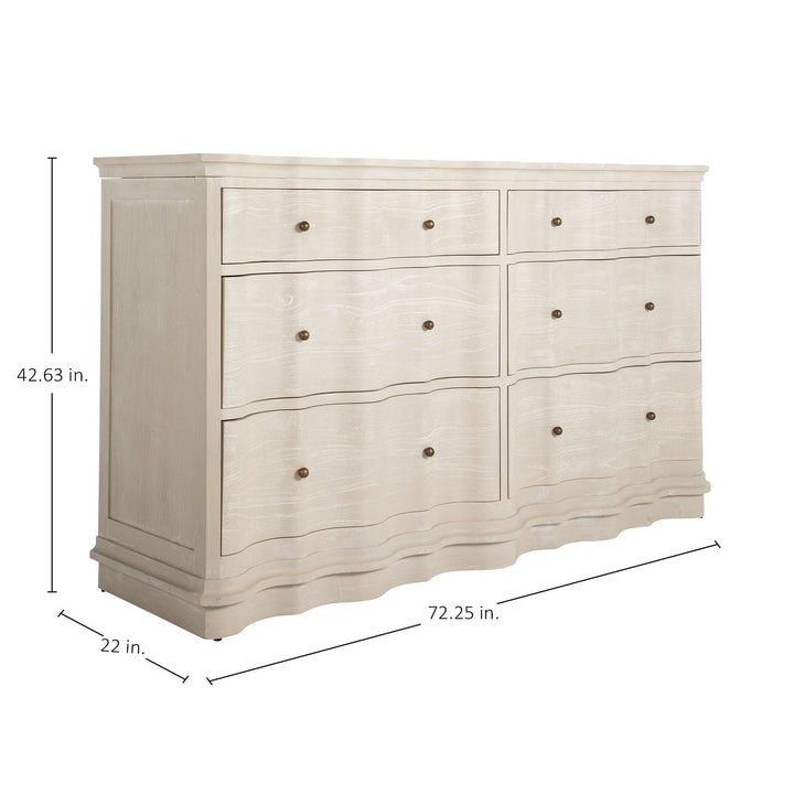 Meredith Mindi Wood Wavy Dresser - 6 Drawers, Textured Cerused White