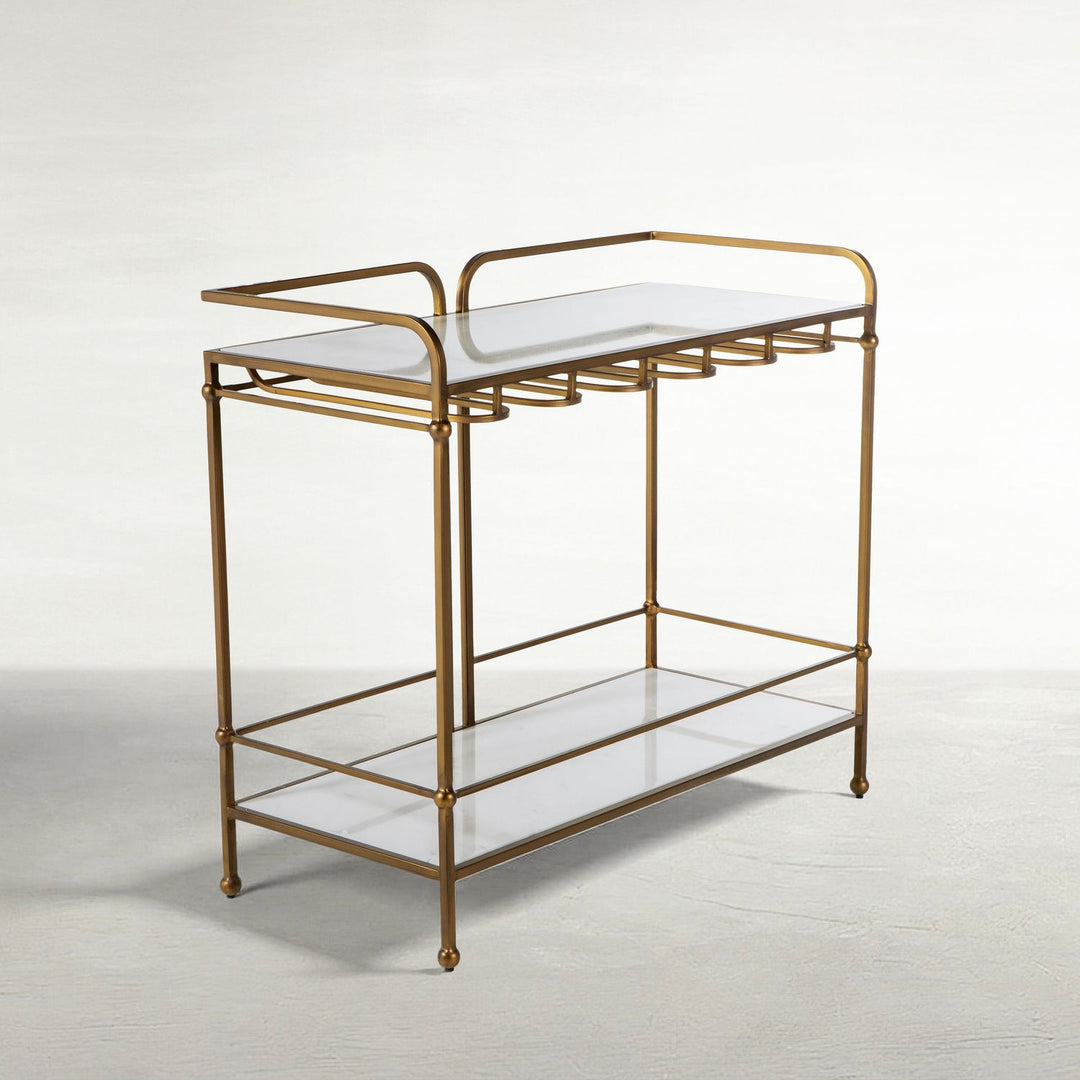 Thia Marble Bar Console Table - Fixed Shelf, Brushed Brass