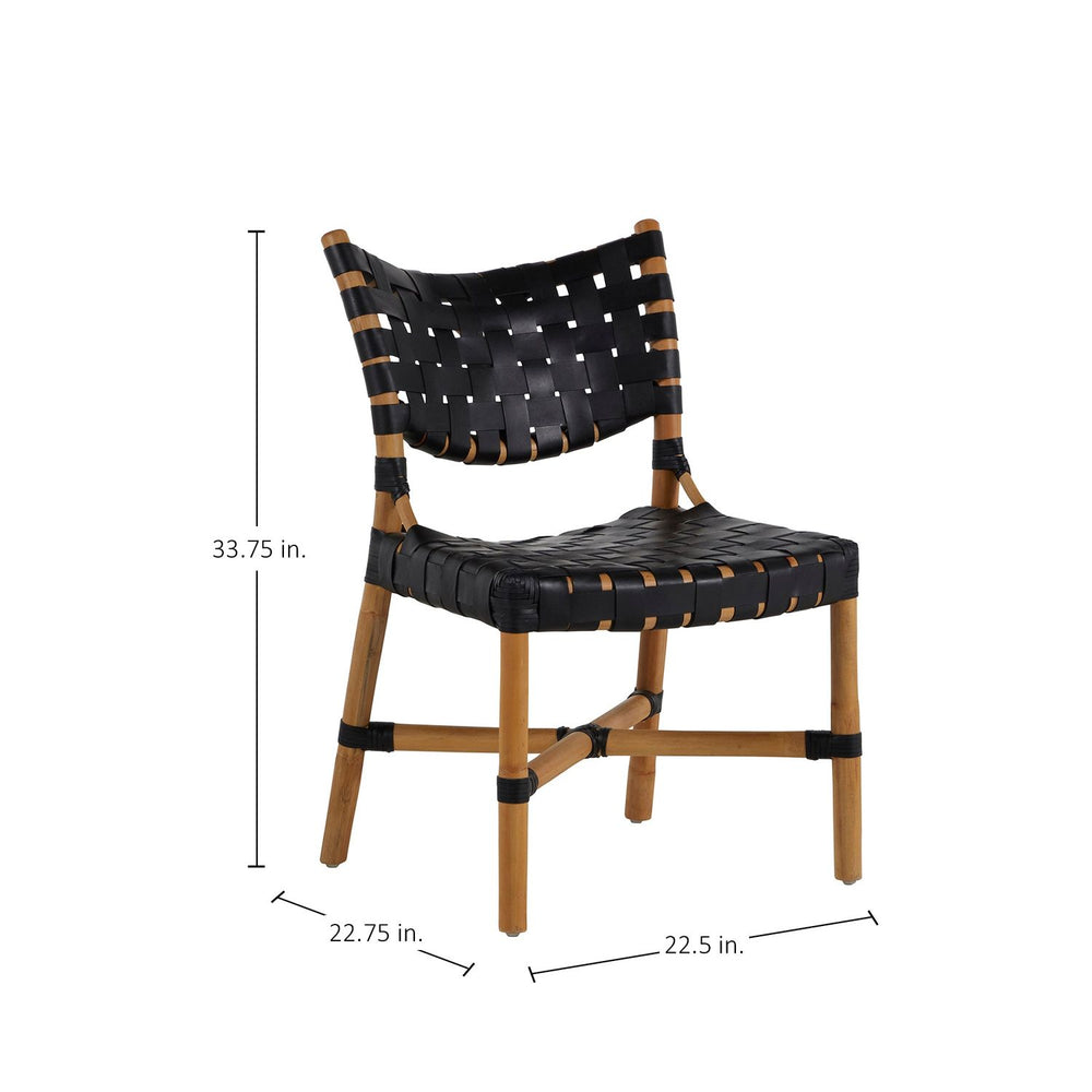 Morrison Natural Rattan Leather Open Weave Side Chair - Black