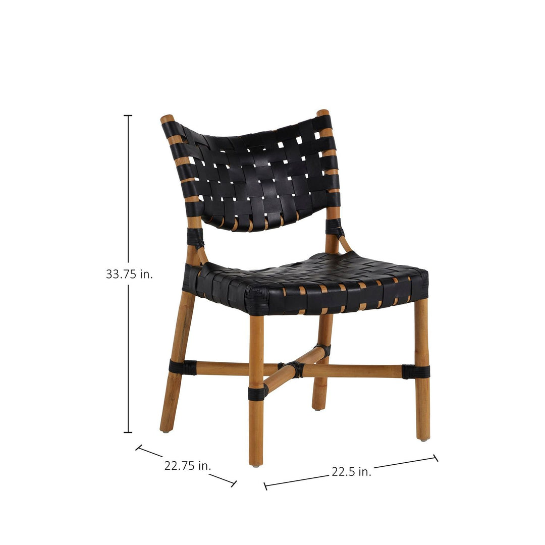 Morrison Natural Rattan Leather Open Weave Side Chair - Black