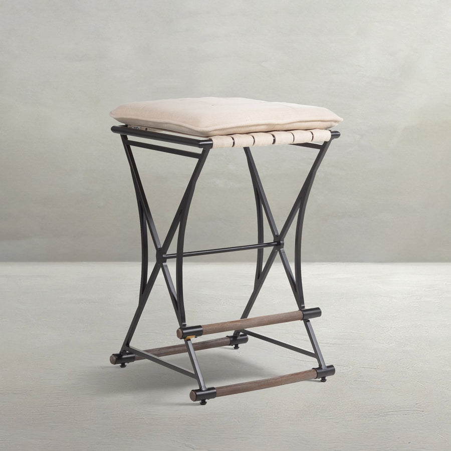 Frederick Linen Oak Iron Counter Stool - Black