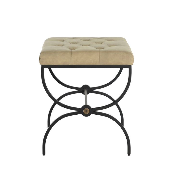 Galvin Leather Iron Ottoman - Light Gray Textured Black Brushed Brass