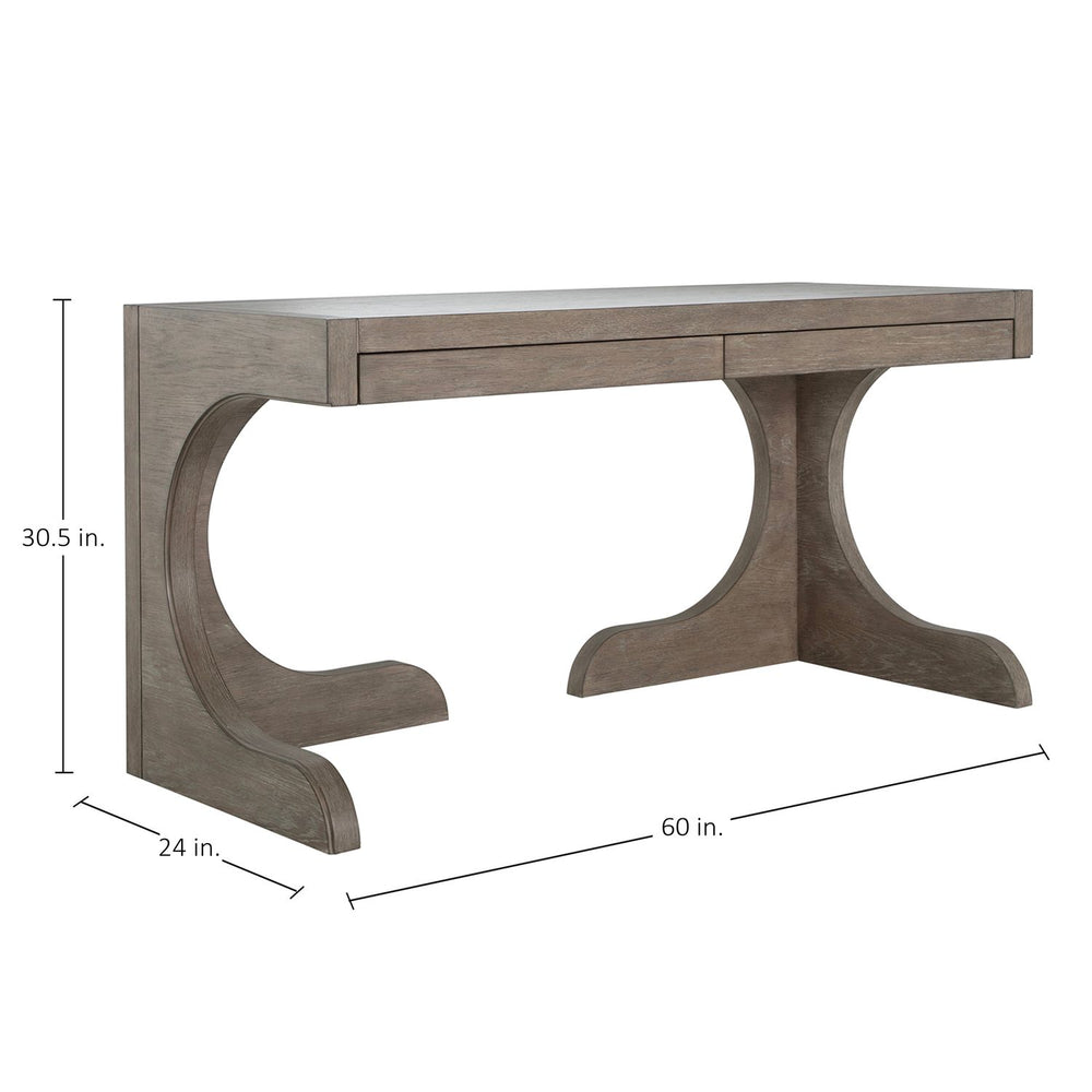 Carmen Oak Wood Curved Legs Desk - 2 Drawers, Brushed Gray