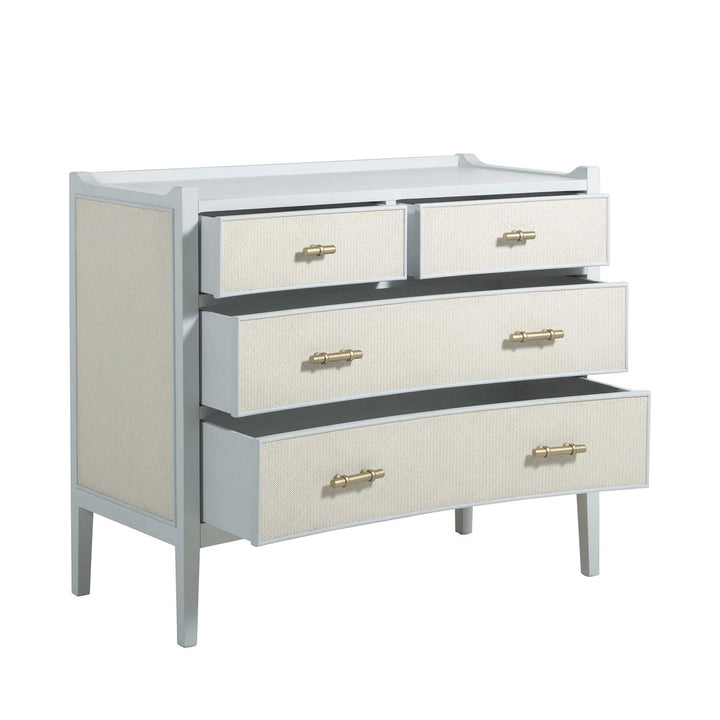 Jane Oak Wood Natural Seagrass Chest - 4 Drawers, Soft Sky Blue