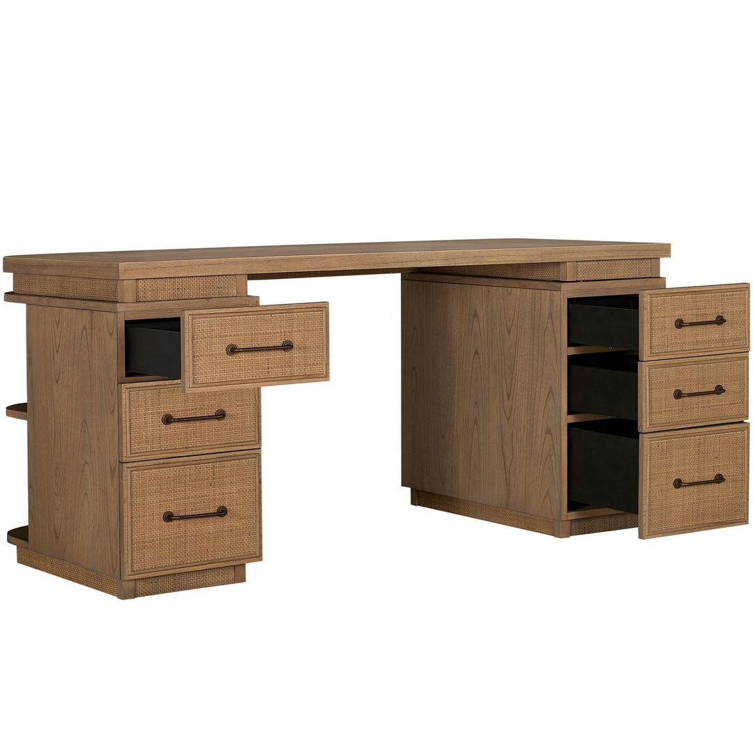 Elsa Mindi Wood Desk - 6 Soft-Close Drawers, Blonde Natural