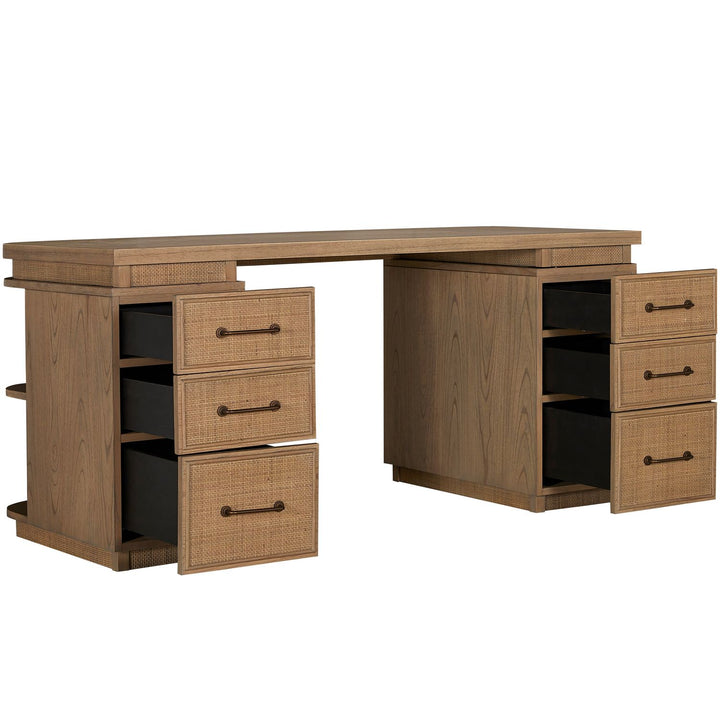 Elsa Mindi Wood Desk - 6 Soft-Close Drawers, Blonde Natural