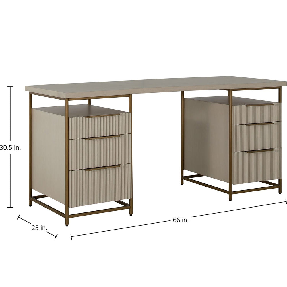 Rowen Wood Storage Desk - 6 Drawers, Sesame White Finish