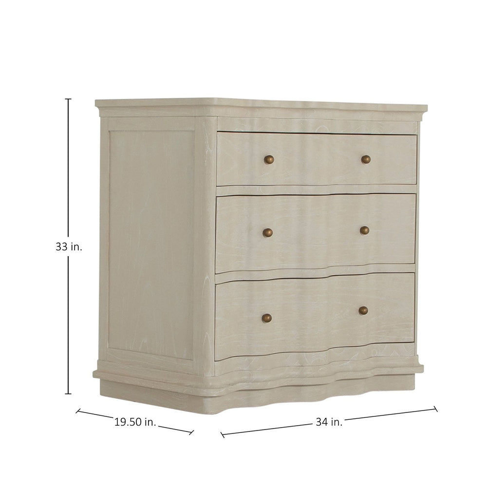 Meredith Mindi Wood Nightstand - 3 Drawers, Textured Cerused White