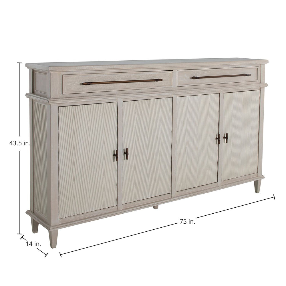 Isaac Mindi Oak Wood Ribbed Cabinet - 2 Shelves, Cerused White Sesame