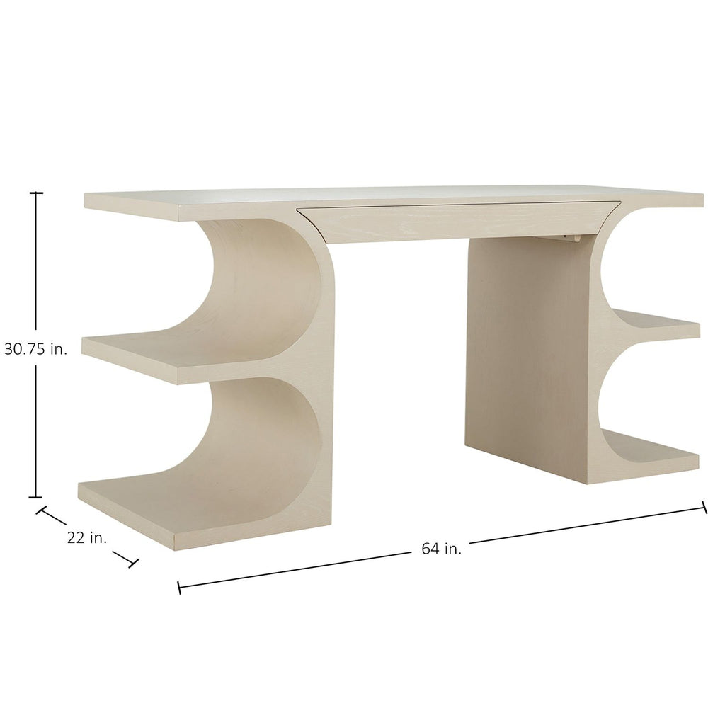 Erin Oak Wood Curved Legs Desk - 1 Drawer, Cerused White