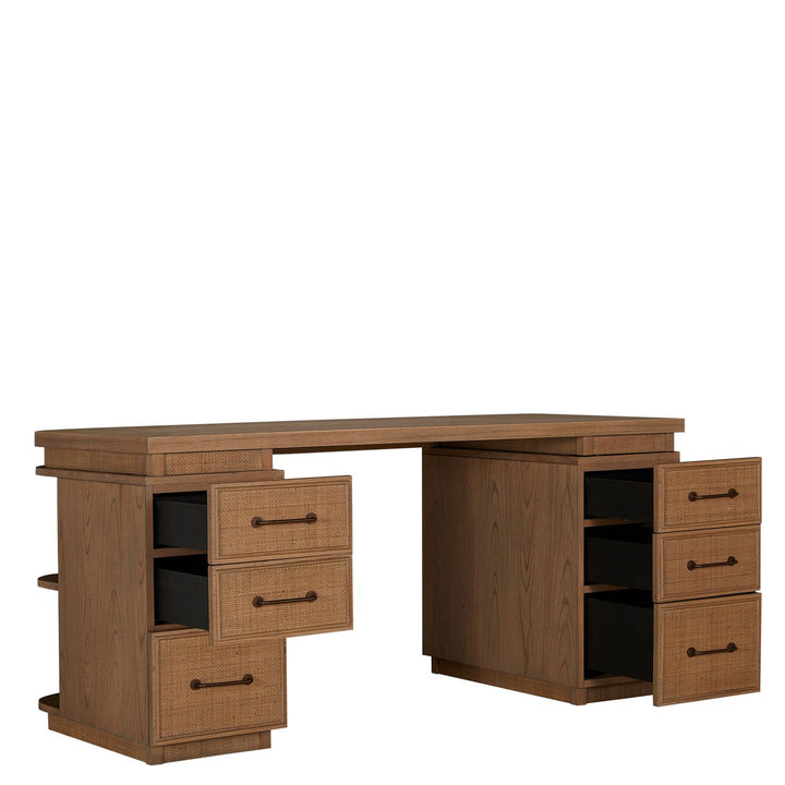 Elsa Mindi Wood Desk - 6 Soft-Close Drawers, Blonde Natural