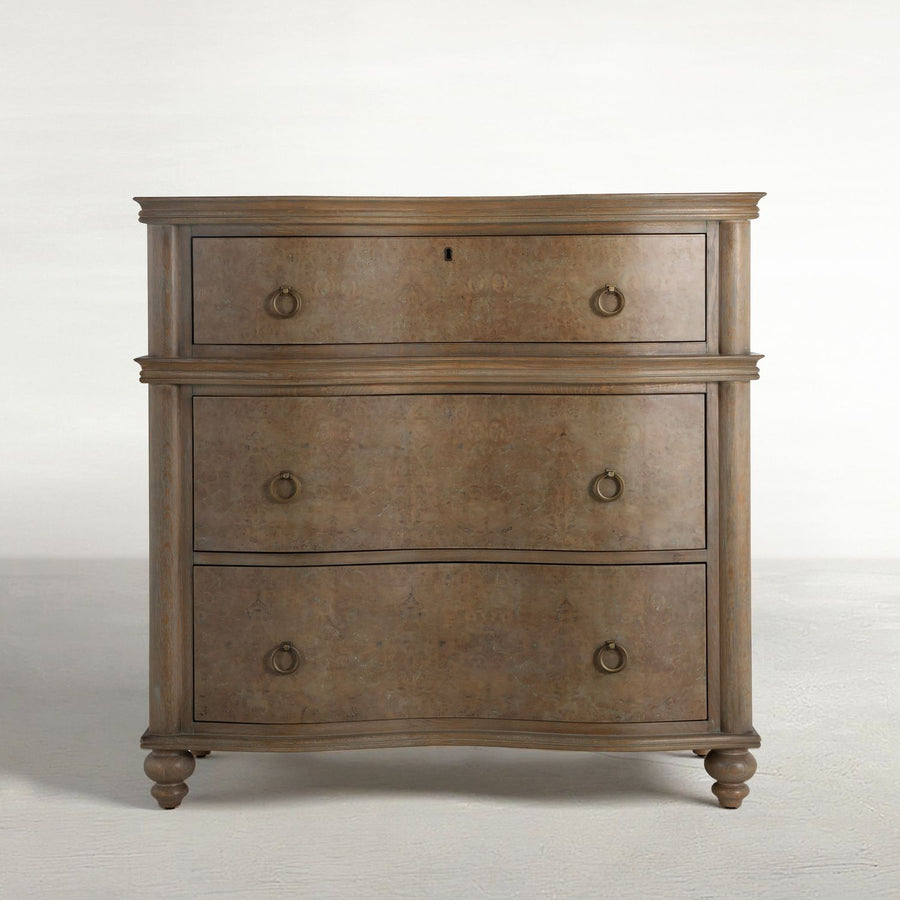 Baron Oak Wood Curved Front Chest - 3 Drawers, Cerused Brown