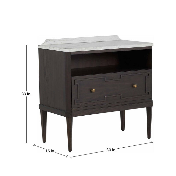 Glenwood Sungkai Wood Marble Top Nightstand - 1 Drawer, Forest Black