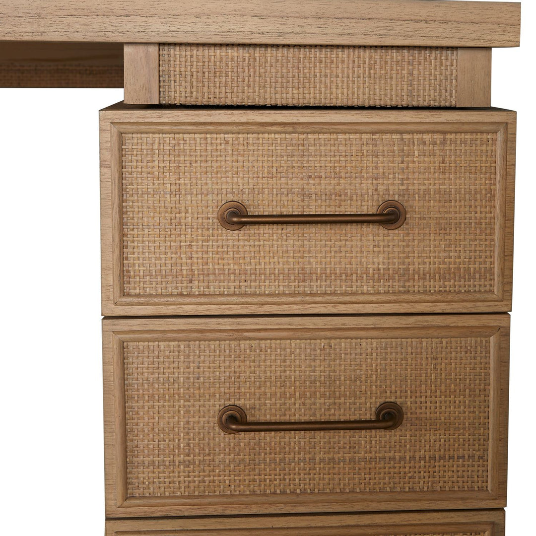 Elsa Mindi Wood Desk - 6 Soft-Close Drawers, Blonde Natural