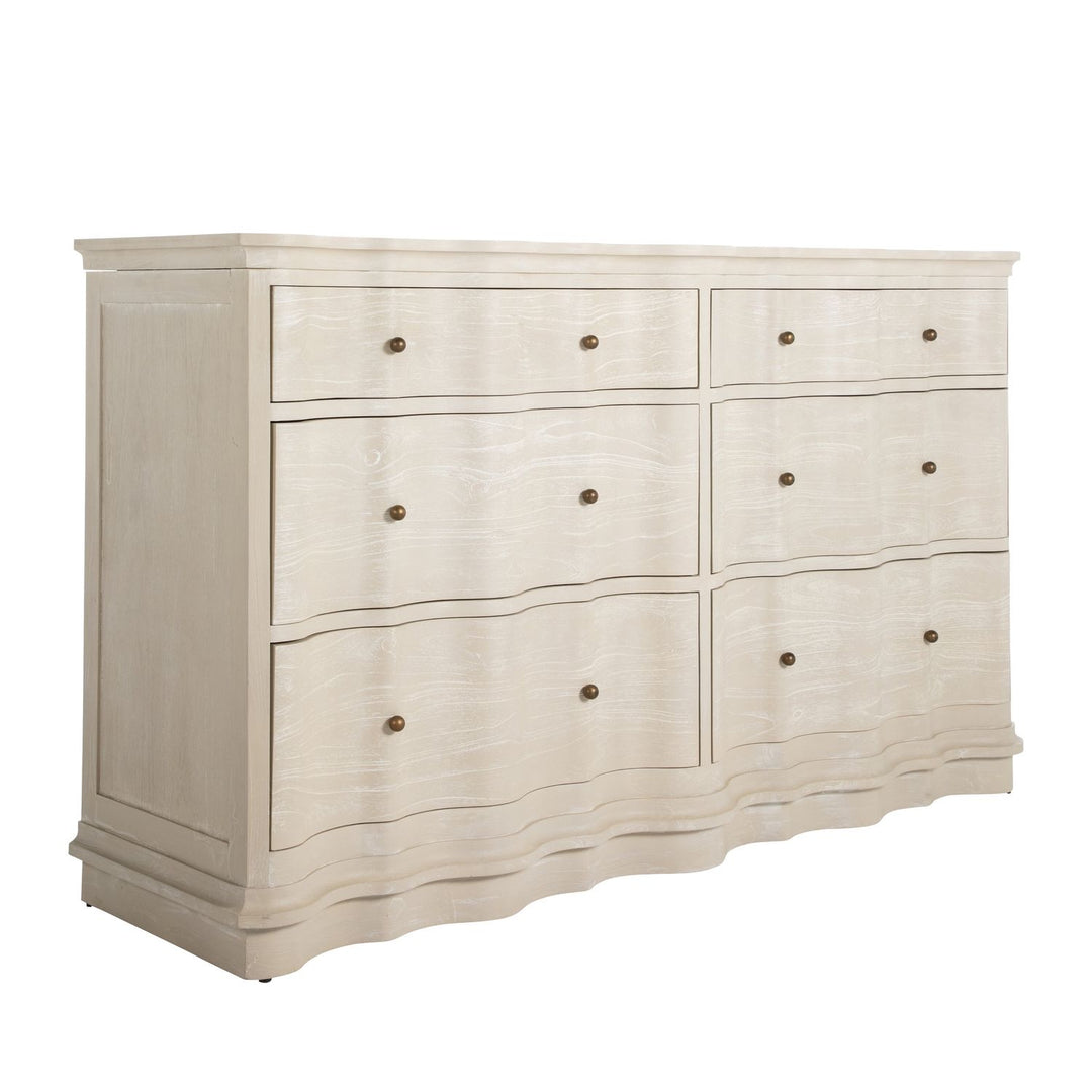 Meredith Mindi Wood Wavy Dresser - 6 Drawers, Textured Cerused White