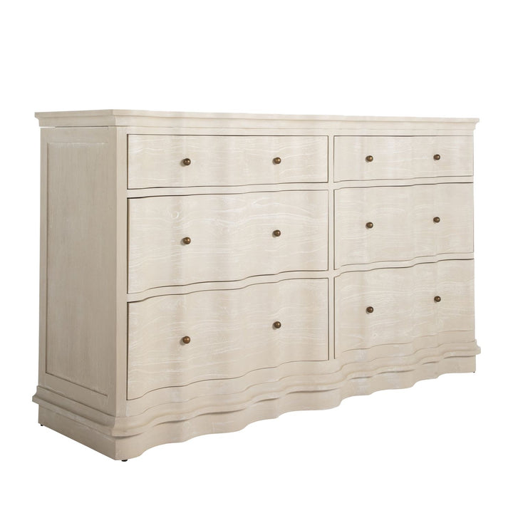 Meredith Mindi Wood Wavy Dresser - 6 Drawers, Textured Cerused White