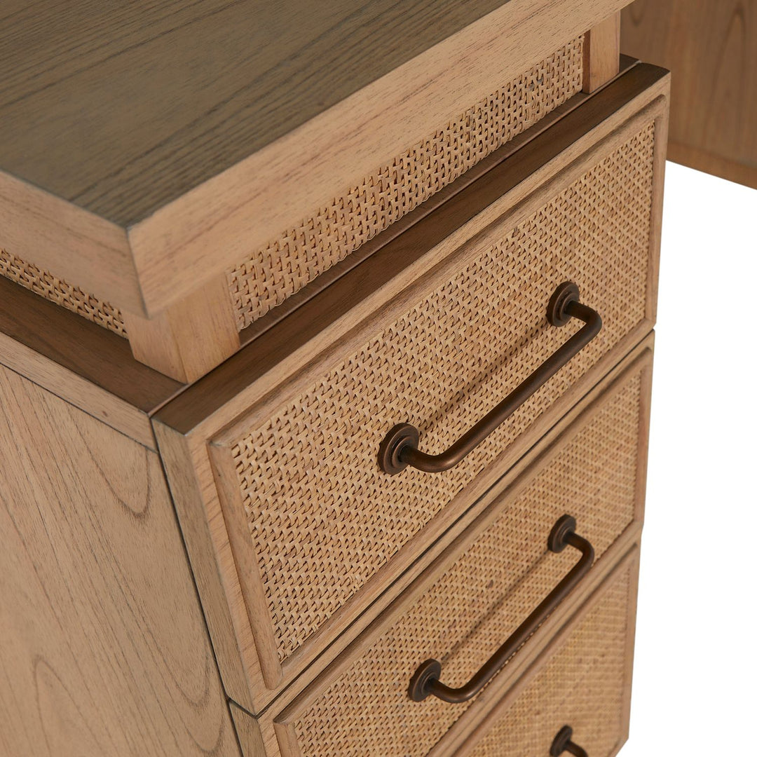 Elsa Mindi Wood Desk - 6 Soft-Close Drawers, Blonde Natural