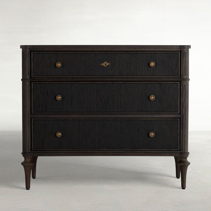 Andrea Oak Wood Chest - 3 Drawers, Dark Stained Oak