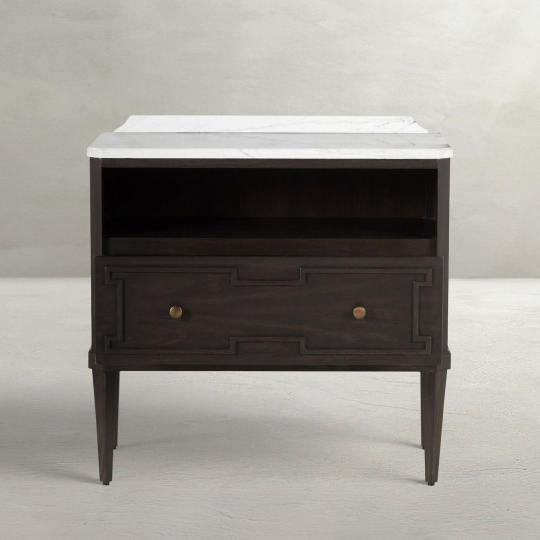 Glenwood Sungkai Wood Marble Top Nightstand - 1 Drawer, Forest Black