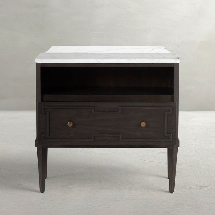 Glenwood Sungkai Wood Marble Top Nightstand - 1 Drawer, Forest Black