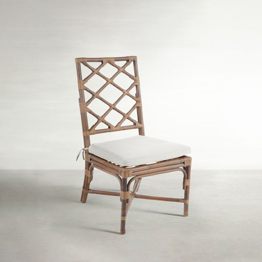 Kennedy Natural Rattan Linen Crisscrossed Back Dining Chair - Cream