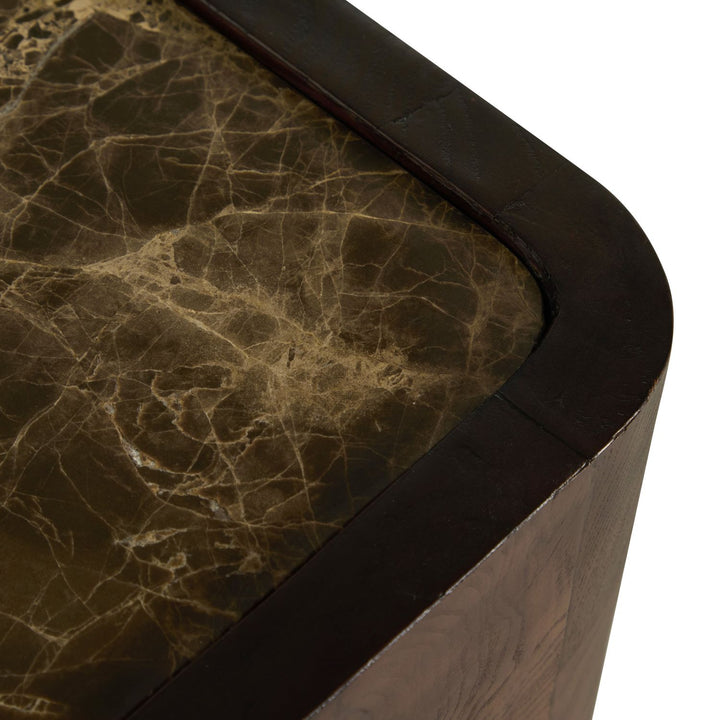 Summit Ash Burl Square Pedestal Side Table - Dusk, 24 In. W X 24 In. H
