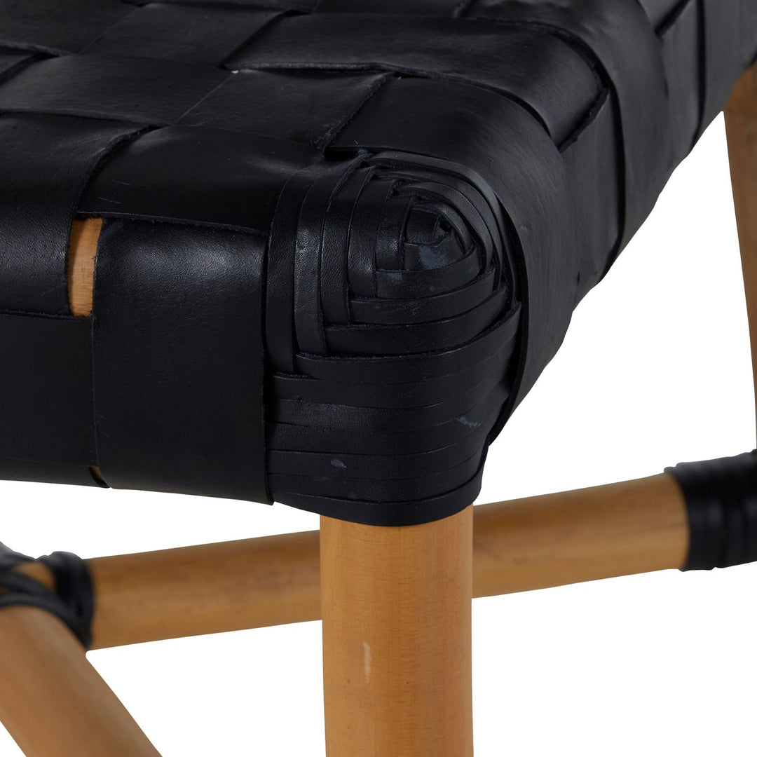 Morrison Natural Rattan Leather Open Weave Side Chair - Black