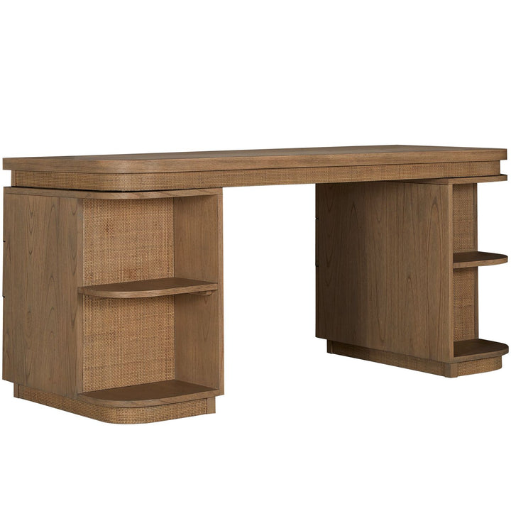 Elsa Mindi Wood Desk - 6 Soft-Close Drawers, Blonde Natural