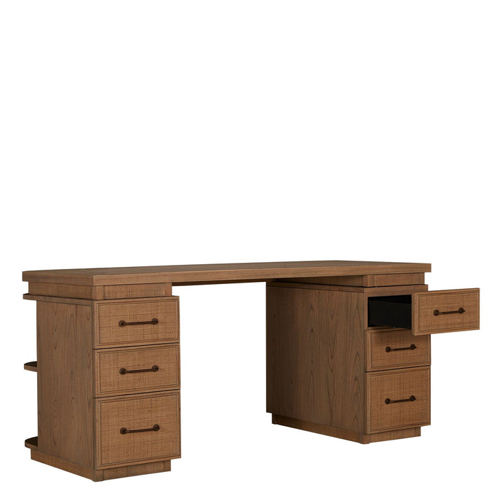 Elsa Mindi Wood Desk - 6 Soft-Close Drawers, Blonde Natural