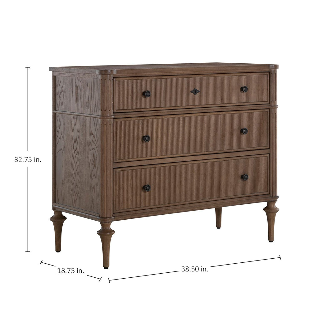 Andrea Oak Wood Storage Chest - 3 Drawers, Antique Brass