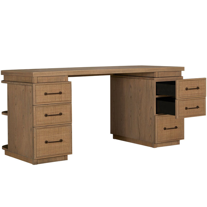 Elsa Mindi Wood Desk - 6 Soft-Close Drawers, Blonde Natural