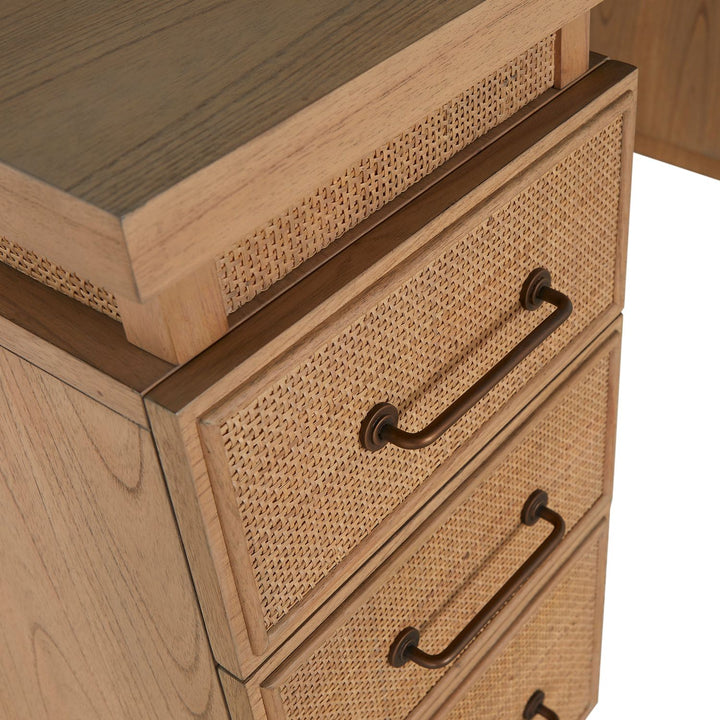 Elsa Mindi Wood Desk - 6 Soft-Close Drawers, Blonde Natural
