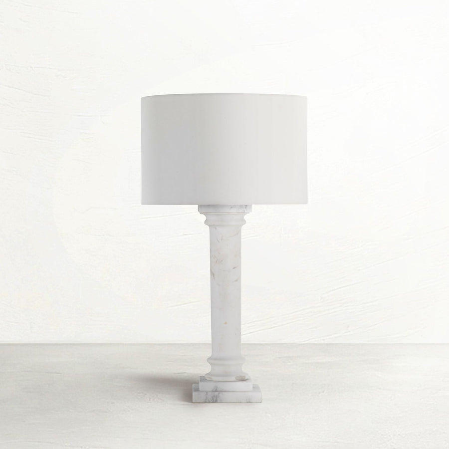 Zeno Marble Antique Brass Drum Shade Table Lamp - 34.5 In. H
