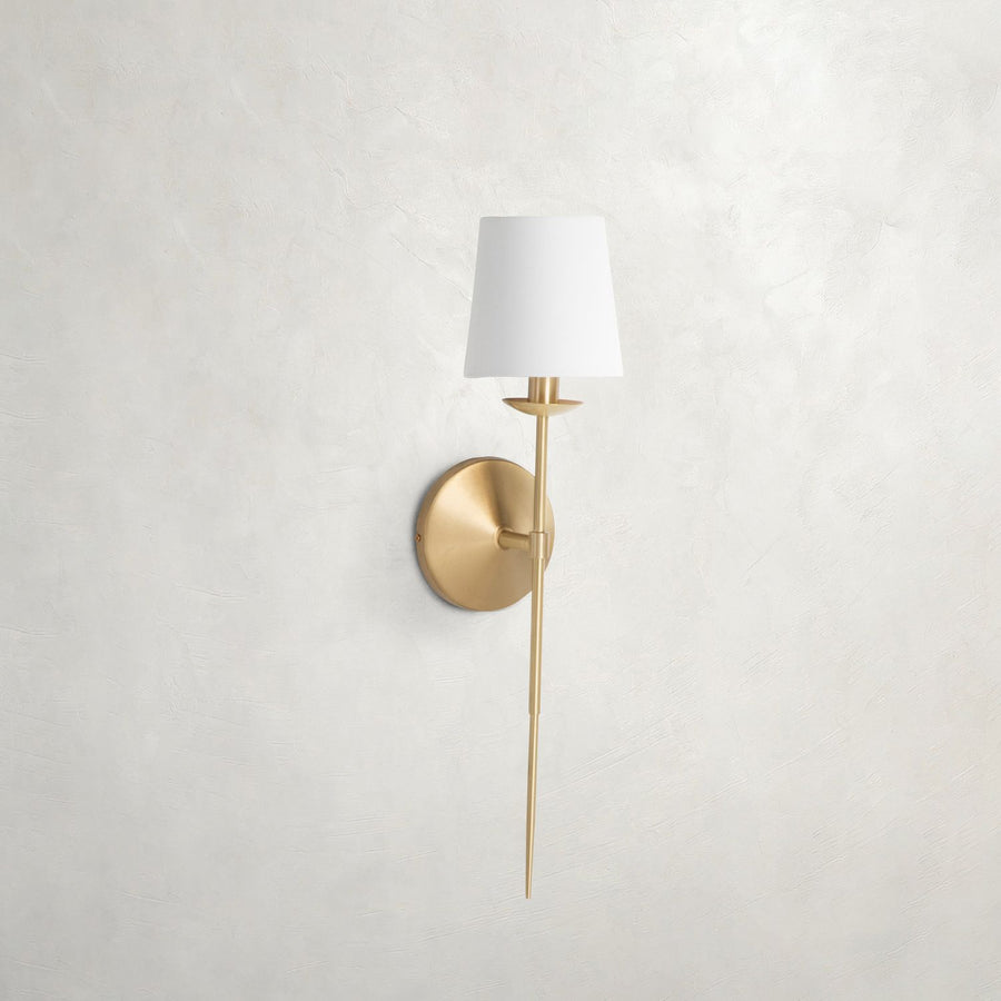 Granville Alabaster Brass White Linen Wall Sconce - 4.625 In. D X 21.75 In. H
