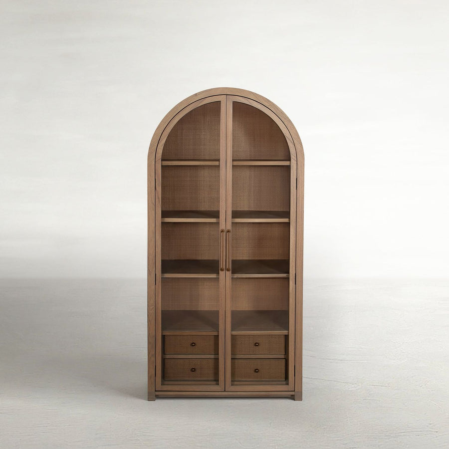 Elsa Wood Rattan Storage Cabinet - 3 Shelves, Blonde Natural