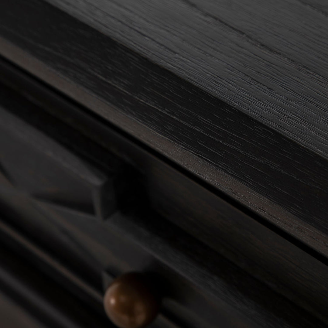 Ezekiel Mindi Wood Sideboard - 3 Shelves, Cerused Forest Black