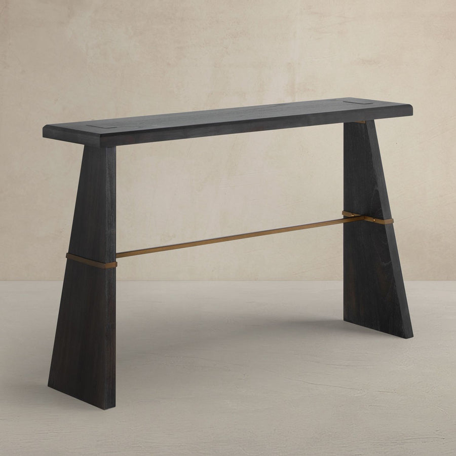 Havana Mindi Wood Rectangle Trestle Console Table - Forest Black, 52 In. W X 32.25 In. H