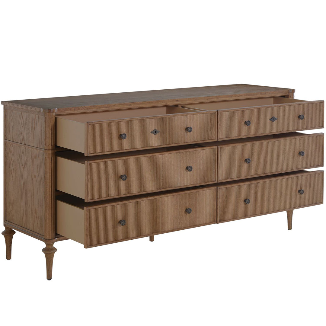 Andrea Oak Ribbed Dresser - 6 Drawers, Antique Bronze
