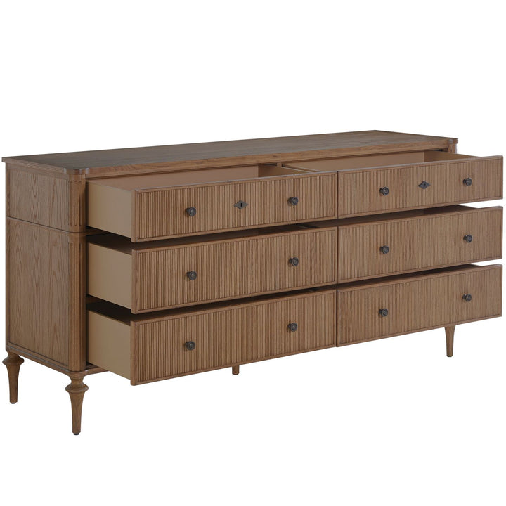 Andrea Oak Ribbed Dresser - 6 Drawers, Antique Bronze