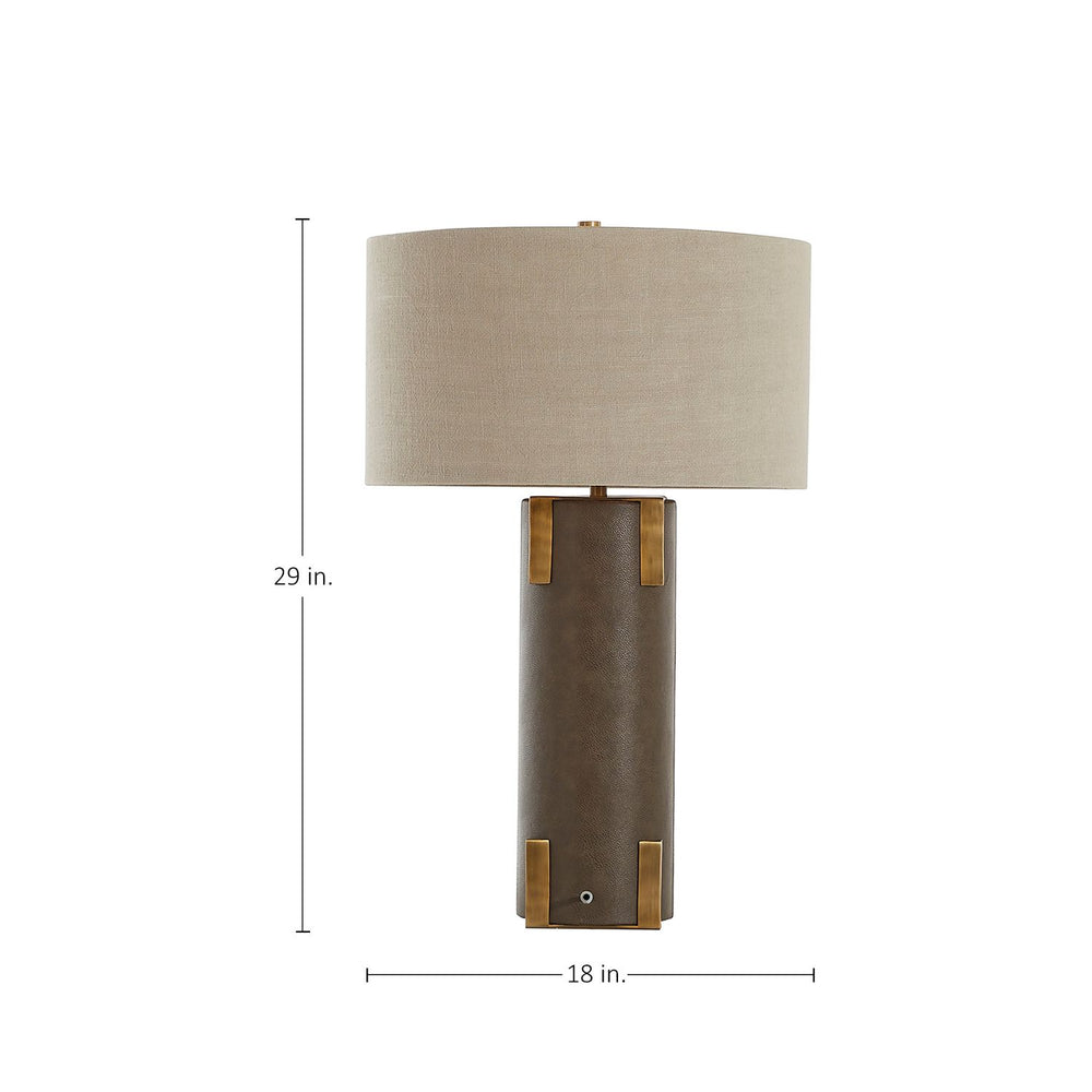 Bronx Antique Brass Table Lamp - Leather Wrapped Base, 29 In. H