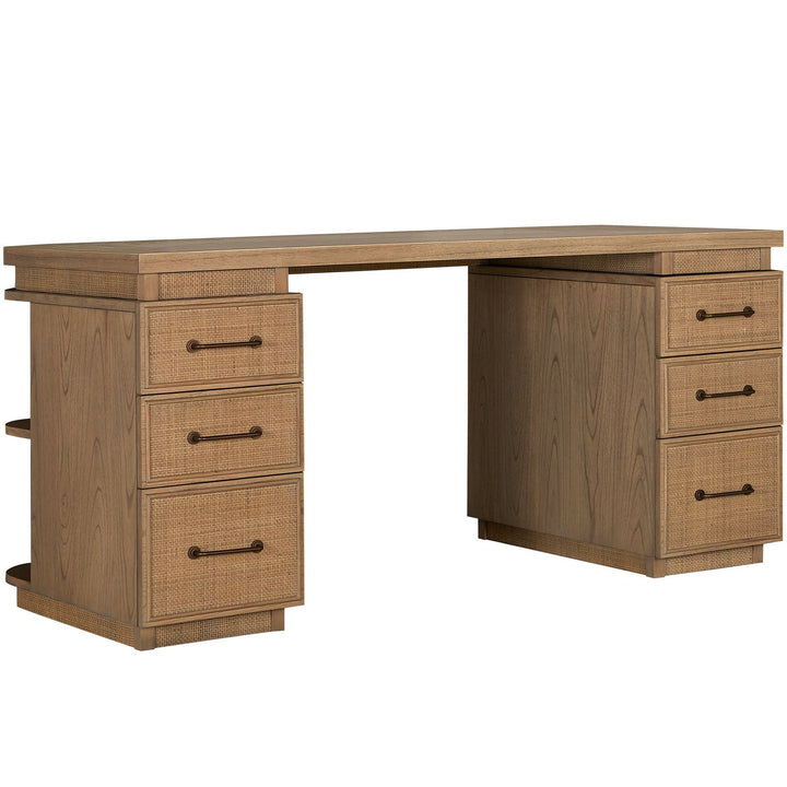 Elsa Mindi Wood Desk - 6 Soft-Close Drawers, Blonde Natural