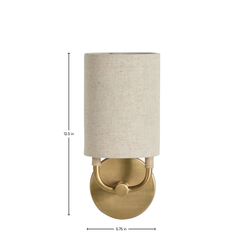 Shorelight Satin Brass Rattan Wall Sconce - 5.75 In. D X 12.5 In. H
